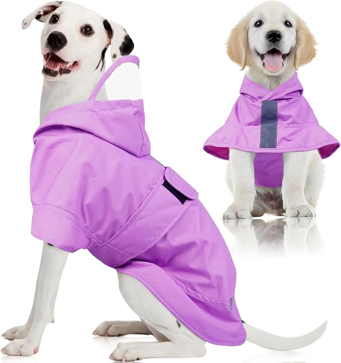 Kuoser Dog Raincoat, Waterproof Dog Rain Jacket with Clear Hooded Double Layer, Lightweight Reflective Dogs Rain Coat with Adjustable Belly Strap, Rain Coats for Medium Dogs Outdoor Wear, Pink M