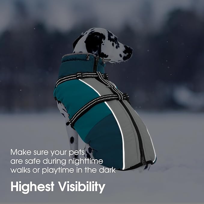 SUNFURA Small Dog Coat with Harness Built-in, Warm Dog Jacket with Zip, Reflective Winter Coat Pet Sweater Clothes for Small Dogs Schnauzer, Yorkshire Terrier, Shih Tzu, Turquoise S