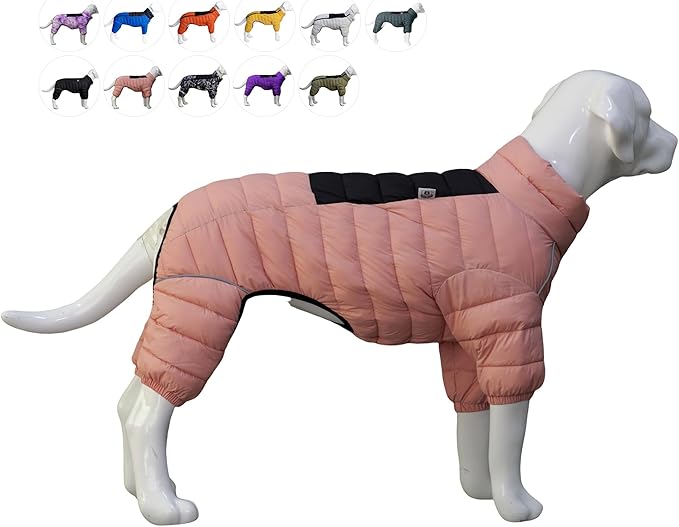 Lovelonglong Warm Jacket - 4 Legs Covered Waterproof Windproof Reflective Vest, Zippered Adjustable Outdoor Snow Jacket for Small Medium Large Dogs, Lotus Pink L