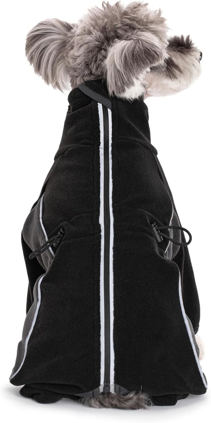 Fleece Dog Coat for Small Medium Dog,Pullover Pajamas Jumpsuit Bodysuit Puppy Coats with Legs, Pet Windproof Warm Cold Weather Jacket Full Body Vest Cozy Snowsuit Outfit Clothes (Black, XS)
