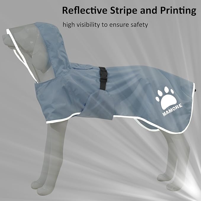 MAMORE Dog Raincoat Waterproof, Lightweight Adjustable Dog Rain Coat Hooded Poncho with Reflective Strip for Large Medium Small Dogs (Light Blue, Small)