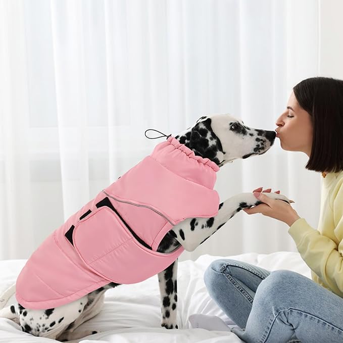 Peferhouse Dog Warm Winter Coats for Large Dogs, Dog Cold Weather Coat Dog Windproof Reflective Jacket with Harness Hole Thick Dog Vest Jacket Pink L