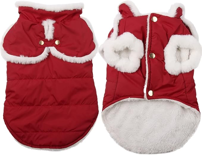 Shawl Design Fleece Lined Warm Dog Jacket for Winter Cold Weather,Soft Windproof Medium Dog Coat,Red L