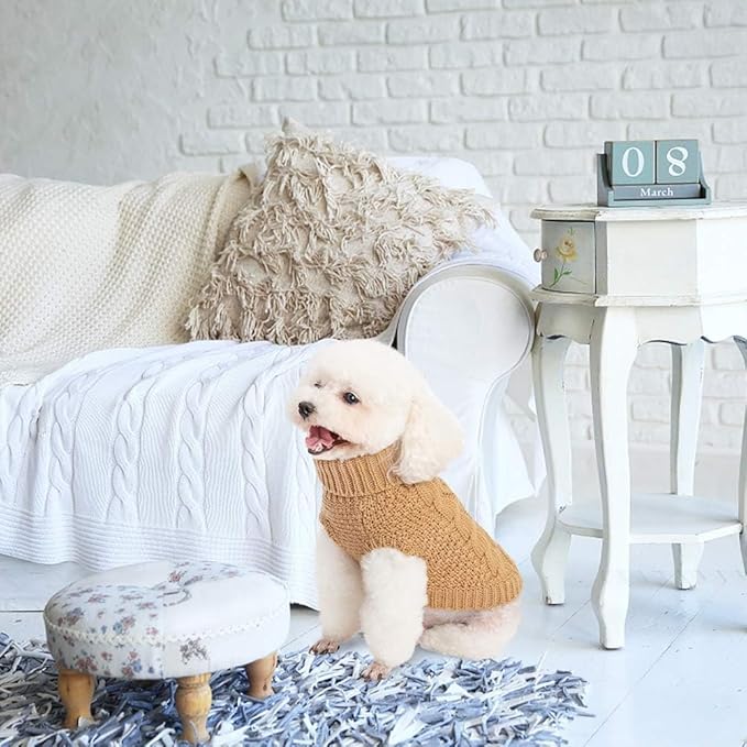 Mihachi Turtleneck Dog Sweater - Winter Coat Apparel Classic Cable Knit Clothes with Leash Hole for Cold Weather, Ideal Gift for Pet in New Year