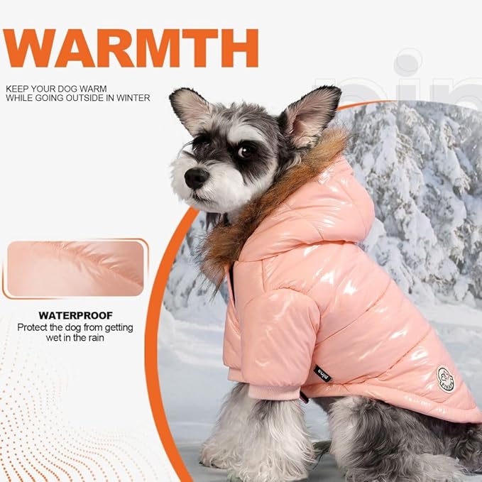PINA Dog Winter Coat with Faux Fur Hood, Windproof and Warm, Suitable for Small to Large Dogs, Pink, M