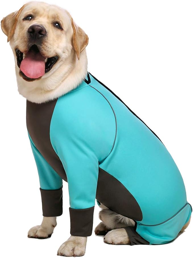 Dog Jumpsuit for Medium Large Dogs，4 Legged Recovery Dog Onesie Large Size Dog,Waterproof Blue Zip Up Dog Clothes,Big Dog Pajamas Pjs Gifts Girl Boy,Full Belly(Blue, 34)