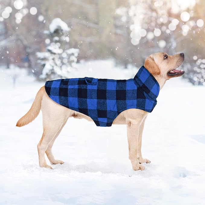 Malier Dog Winter Coat, Classic Plaid Fleece Dog Cold Weather Coats Dog Jacket with Pocket, Windprood Warm Dog Coat Vest Winter Pet Clothes Apparel for Small Medium Large Dogs (Blue, X-Small)