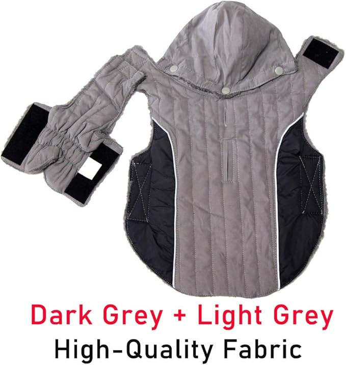 Fleece Dog Hoodie for Large Dogs Super Warm Doggie Jacket for Cold Winter Dog Coats,Grey XXL
