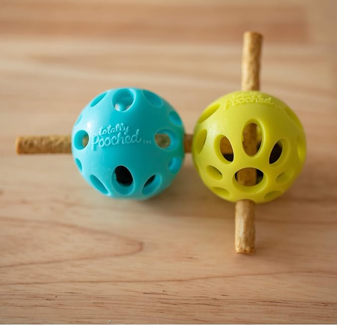 Messy Mutts Totally Pooched Huff'n Puff Ball | 2.5” TPR Puzzle Ball for Dogs | 2-in-1 Durable Interactive Toy and Tooth Cleaner | Green