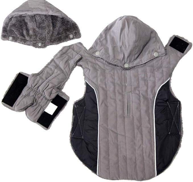 Fleece Dog Hoodie for Large Dogs Super Warm Doggie Jacket for Cold Winter Dog Coats,Grey XXXL