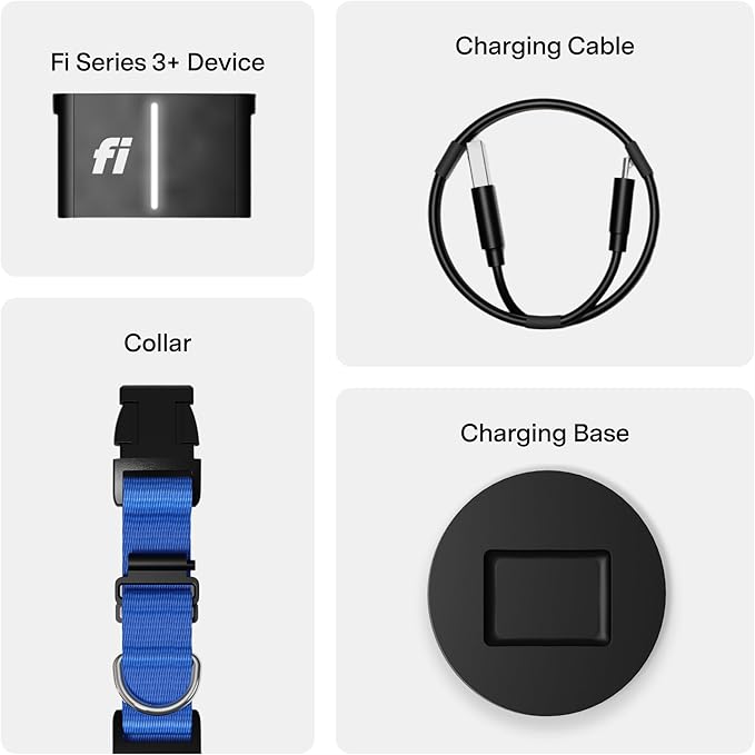 New Fi Series 3+ Smart Dog Tracker Collar – AI GPS for Dogs, Health & Behavior Monitor, Virtual Fence, Escape Alerts, Waterproof, Apple Watch Compatible [12Mo Membership Included] (Blue, Large)