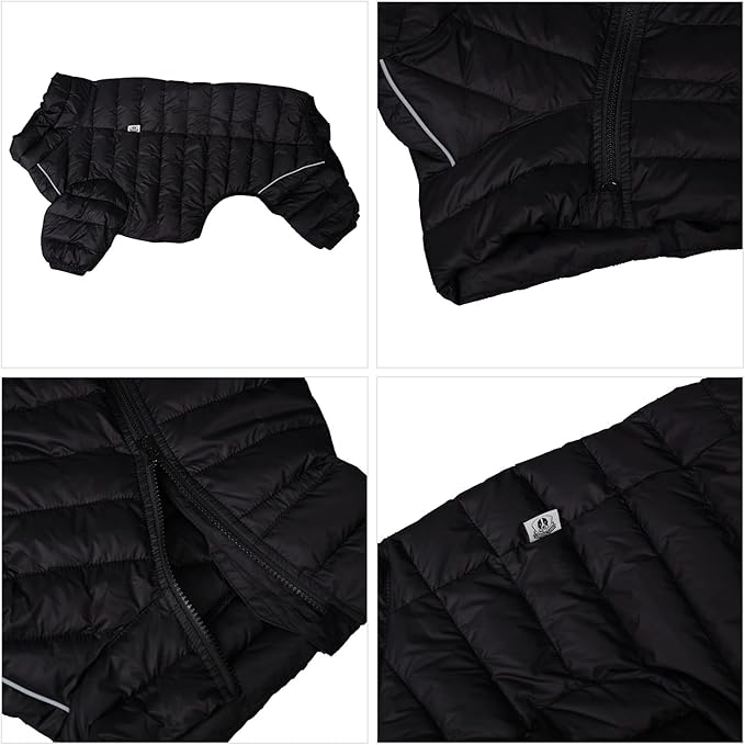Lovelonglong Dog Coat Dog Warm Jacket, 4 Legs Covered Waterproof Windproof Reflective Warm Dog Vest, Zippered Adjustable Outdoor Dog Snow Jacket for Small Medium Large Dogs Black XL