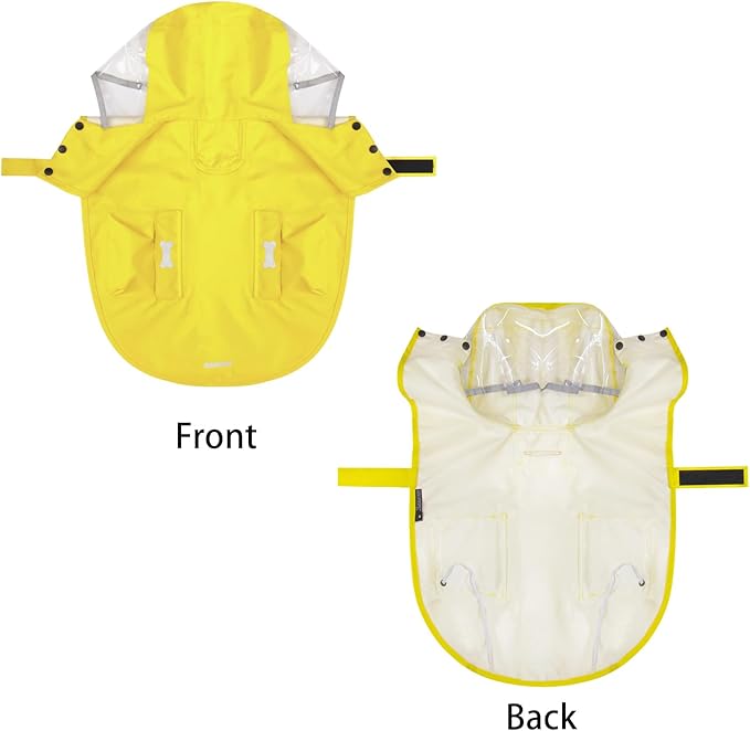 Dog Raincoat Waterproof, Adjustable Reflective Hooded Dog Rain Poncho with Leash Hole for Small Medium Large Dogs (Yellow, X-Small)