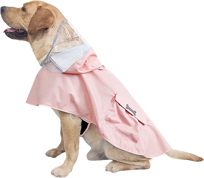 Dog Raincoat Waterproof, Adjustable Reflective Hooded Dog Rain Poncho with Leash Hole for Small Medium Large Dogs (Pink, Medium)