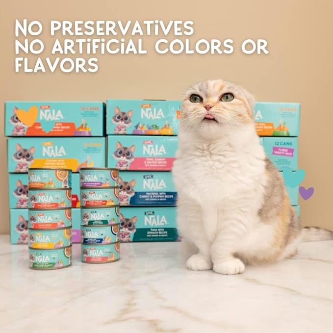 LOVE, NALA - Single Protein Tuna Flaked Wet Cat Food - Hydration Broth, Natural, Grain-Free, Non-GMO, No Gums, No Carrageenan, Human-Grade Tuna, Added Vitamins & Minerals - 2.8 oz, 12 Cans