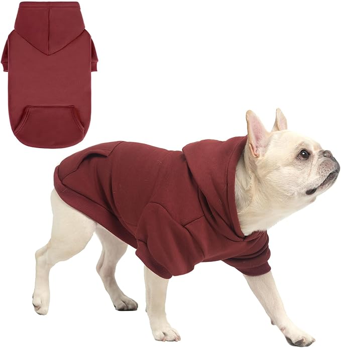 SCENEREAL Dog Hoodie Sweaters for Small Medium Large Size Dogs, Fleece Dog Sweatshirt with Hat and Pocket,Soft Cold Winter All Weather Dog Clothes for S to XL Sized Dogs, Burgundy M