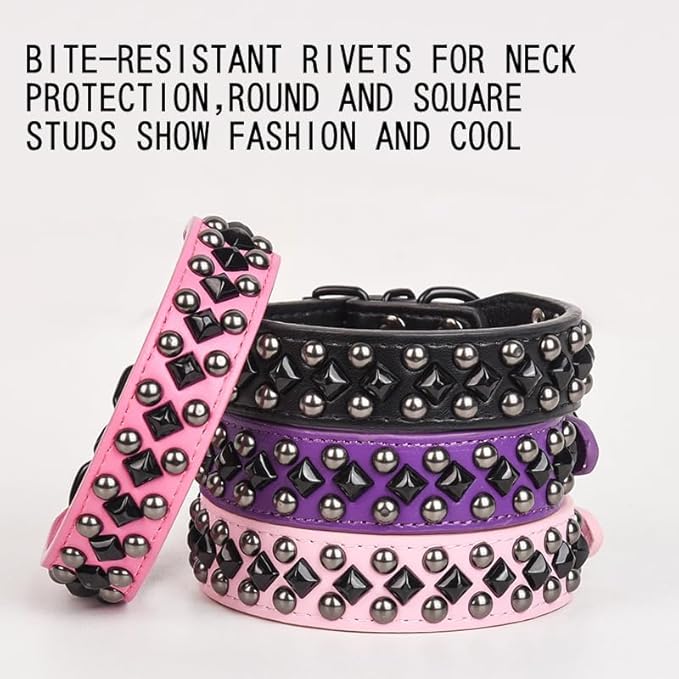 Serijoars Spiked Studded PU Leather Dog Collar for Small, Medium, Large Breeds, Pit Bull, Bully, Husky, Terrier, Adjustable (Black, XXL (50-57CM))