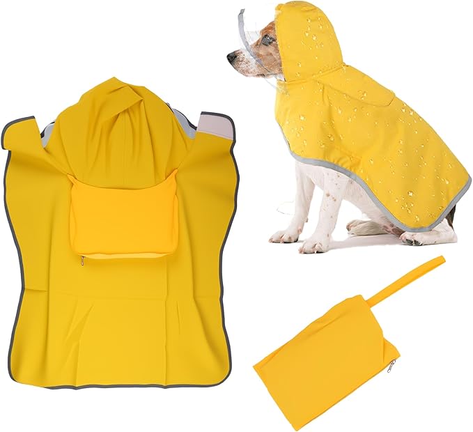 Dog Raincoat, Waterproof Reflective Dog Rain Jacket with Hooded Double Layer for Large Medium Dogs Border Collie, Husky, Samoyed, Shiba Inu - Lightweight Rainwear for Outdoor Walking
