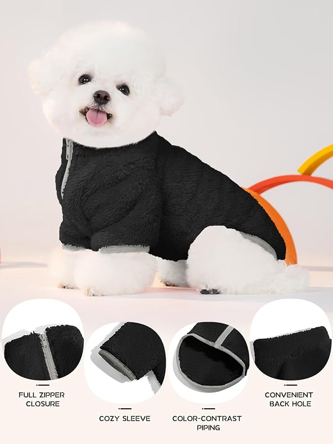 Haloumoning Dogs Fleece Winter Coats Jackets for Small and Medium Dogs Thick Full Zip Sherpa Turtleneck Puppy Jackets