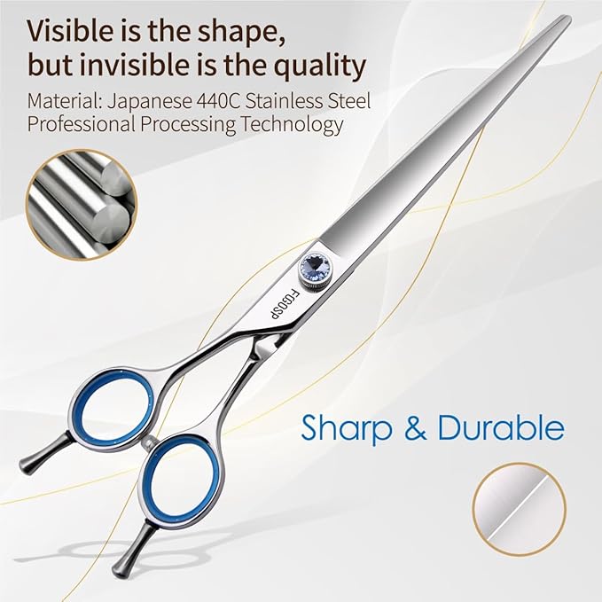 Straight Left Handed Dog Grooming Scissors 8.0'' Long Shears for Grooming Dogs Poodle Large Pet Japanese 440C Stainless Steel Super Sharp(8.0'' Straight)