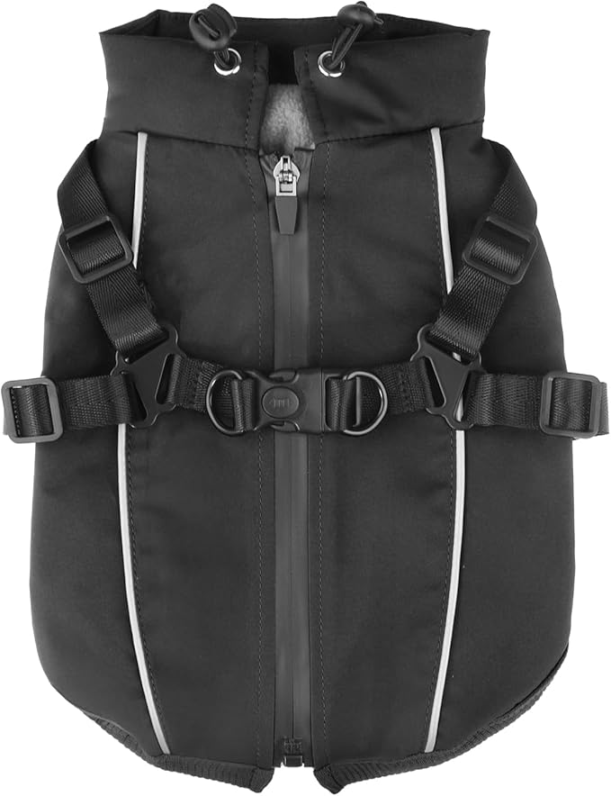 Dog Winter Coat Reflective Water-Resistant Jacket, Fleece Lined Windproof Puppy Coat with Back Zipper & D-Ring, Cold Weather Dog Coats for Small Medium Large Dogs (M, Black)