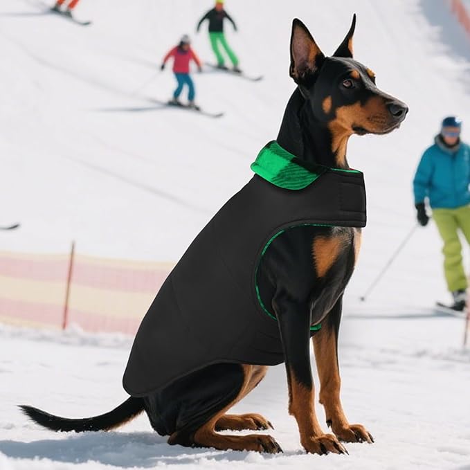 ASENKU Dog Winter Coat, Fleece Doggie Jacket Plaid Reversible Vest Waterproof Windproof Cold Weather Clothes for Small Medium Large Dogs (Green,3XL)