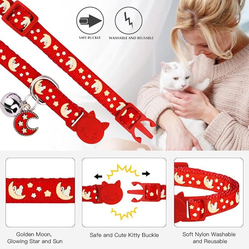 2Pcs Breakaway Cats Collars Cat Collars for Boy & Girl Cats Adjustable Kitten Collars with Bell,Purple+Scarlet