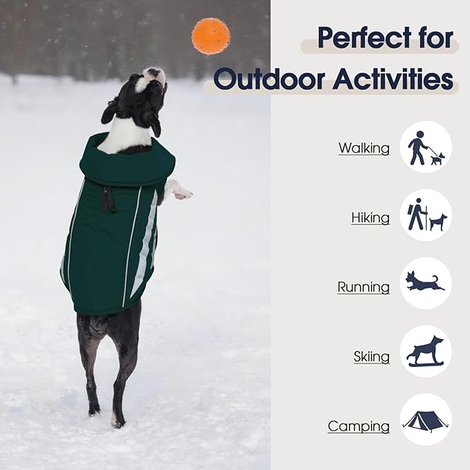 IECOii Dog Jacket - Reflective & Waterproof & Adjustable Winter Warm Coats with Fleece Lined, Snow & Rain Cold Weather for German & Shepherd, Green, Sizes 2XL