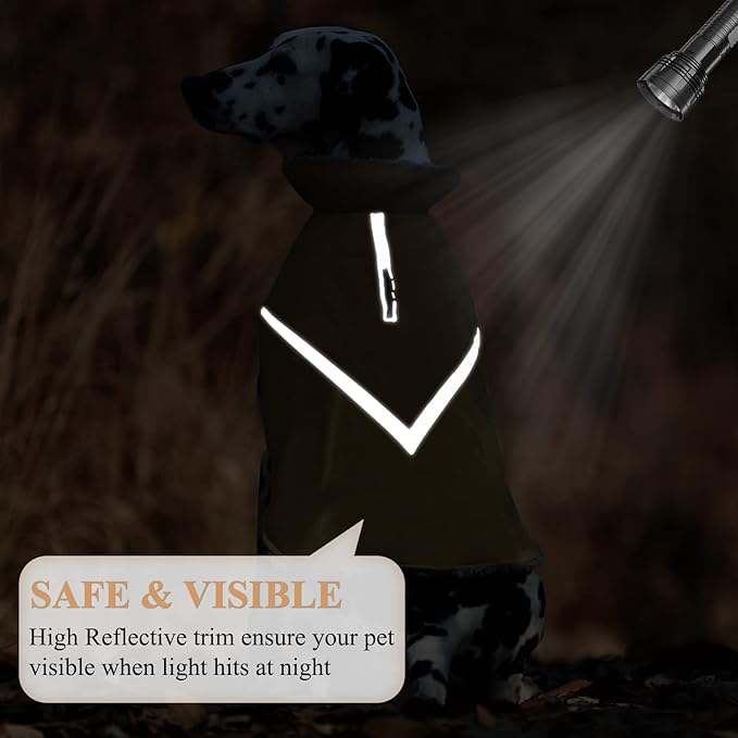 VIVAGLORY Snowrap Dog Coat, Jacket with Harness Hole & Velcro Closure, Dog Coat for Winter & Cold Weather, Fluffy Warm Fleece Lined Reflective Water Resistant for Puppy, S, Khaki