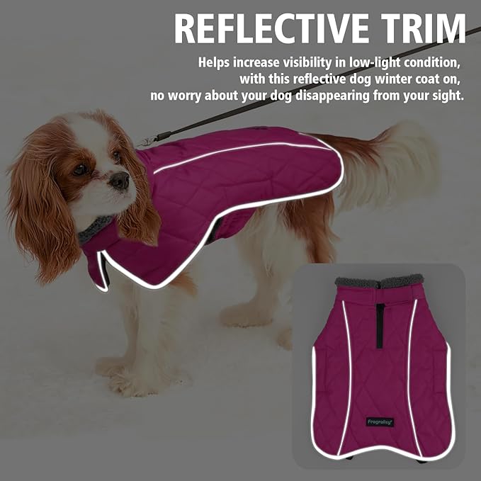 Fragralley Dog Coat Large, Waterproof Dog Jacket with Warm Fleece Lining, Adjustable Reflective Dogs Winter Coat, Turtleneck Pet Coats for Cold Weather (Rose Pink XXL)