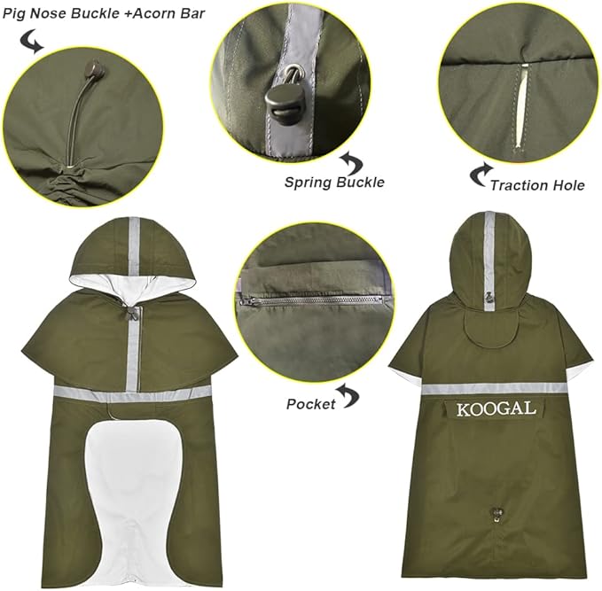 Hooded Dog Raincoat Apparel Poncho Waterproof Dog Clothes Pet Jacket,Dog Raincoats Winter Jacket for Small to Medium Dogs(Green,3XL)
