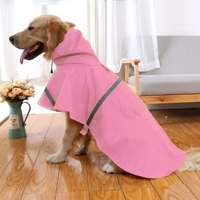NACOCO Large Dog Raincoat Adjustable Pet Water Proof Clothes Lightweight Rain Jacket Poncho Hoodies with Strip Reflective (XL, Pink)