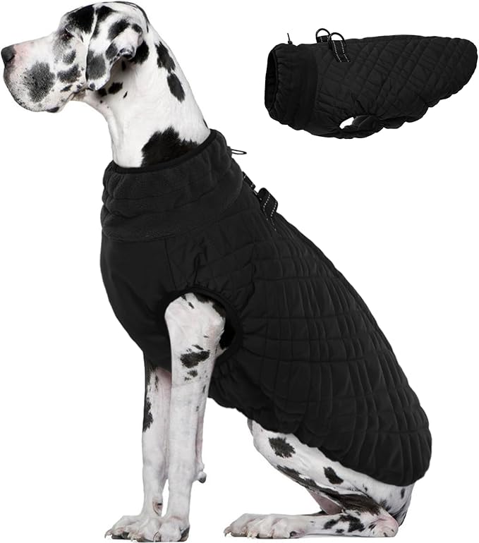Kuoser XXXL Thermal Dog Suit | Extra Giant Apparel for St. Bernards | D-Ring Safety System Prevents Escape During Storms, Black XXL