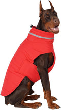 Dog Coat, Waterproof Winter Jacket, Warm Windproof Vest, Reflective Adjustable Turtleneck Coats for Medium and Large Dogs with Hook & Loop - Red - L