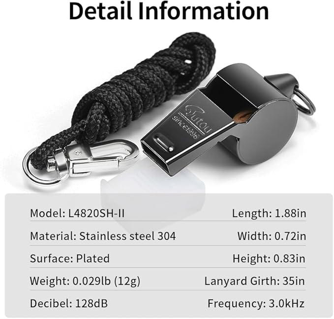 HUTOU Whistle Stainless Steel Coach Sports Whistle with Lanyard, Loud Crisp Sound Whistle Ideal for Coaches, Referees, and Official