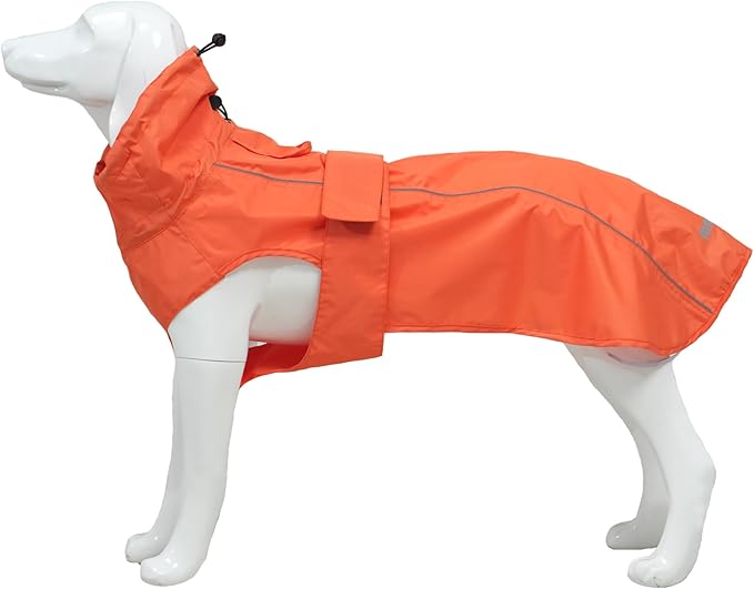 Waterproof Dog Raincoat with Reflective Strip, Adjustable Breathable Rain Coat Jacket with Leash Hole for Dogs (Orange, Medium)