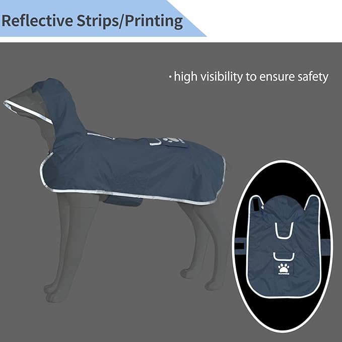 MAMORE Dog Raincoat Reversible,Waterproof Dog Rain Coat Hooded Slicker Poncho with Reflective Strip, Plaid Double Layer Rain Jacket for Small Medium Large Dogs (Light Blue, Medium)