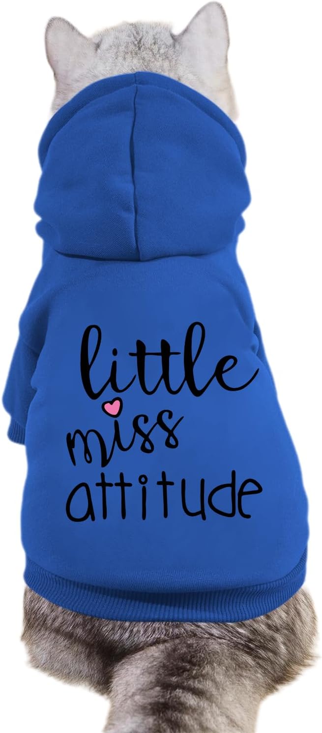 Cat Hoodies for Cats Puppy Pet Clothes Cat Apparel Little Miss Attitude Print Dog Hoodie for Small Medium Dogs Outfits for Kittens(Royal Blue,L)