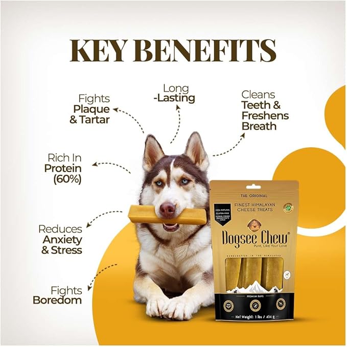 Dogsee Original Yak Cheese Himalayan Dog Chews 3lb (Large - 12 Bars) | 100% All Natural | Dog Treats Large Breed | Dog Chews Long Lasting for Aggressive Chewers | High Protein Dental Sticks