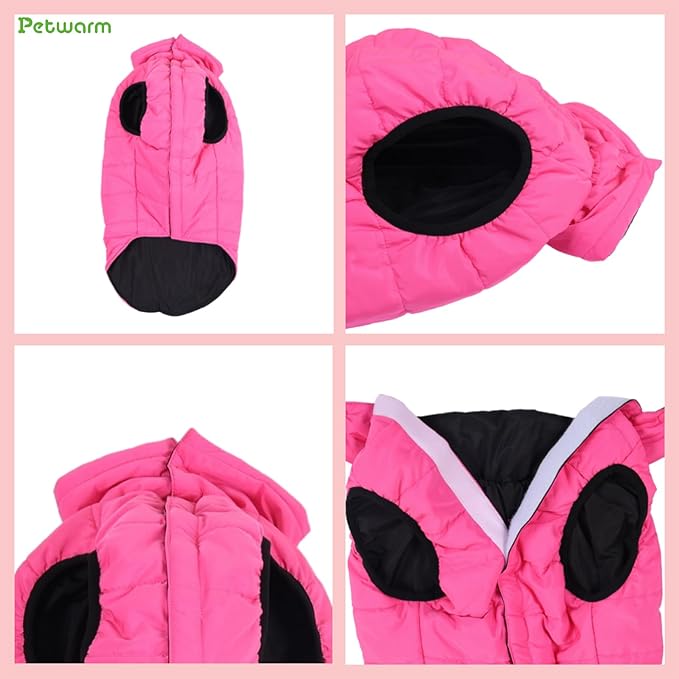 PetWarm Reversible Dog Winter Coat, Windproof Dog Puffer Vest, Soft Vest for Dogs with Hook-and-Loop Strap for Easy Dressing, Waterproof Coat for Dogs with Adjustable Fit, Pink, XL