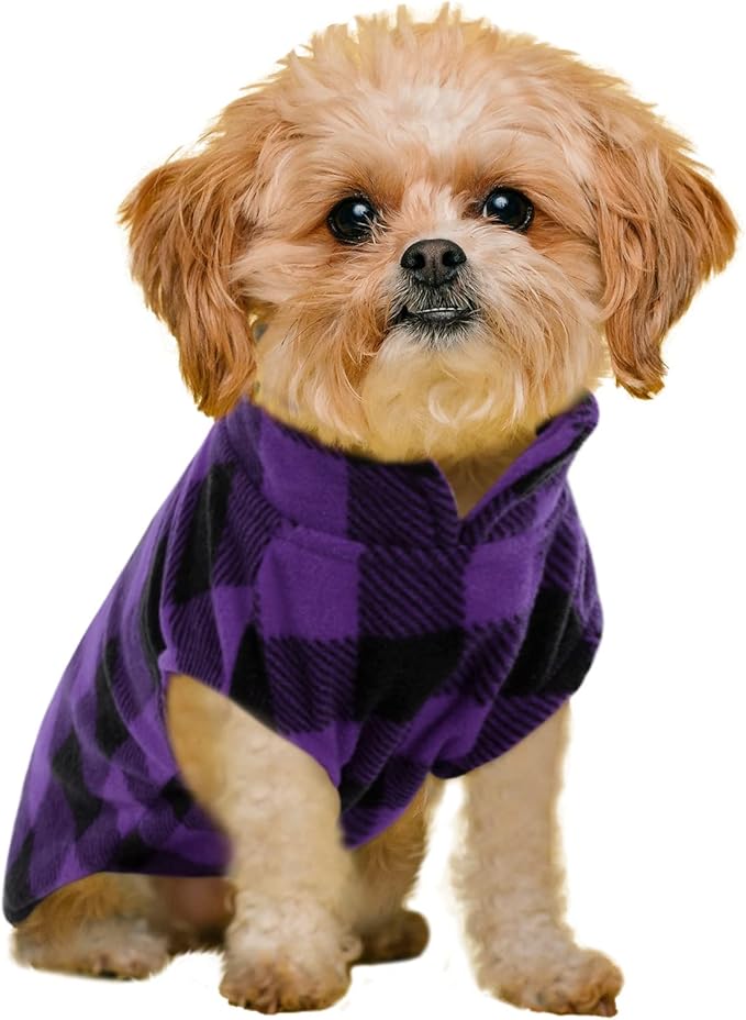 KAMA BRIDAL Spring Autumn Winter Coat Pullover Fleece Vest for Cats Small and Medium Dogs Thin Sweater Purple & Black Plaid (Purple, L)