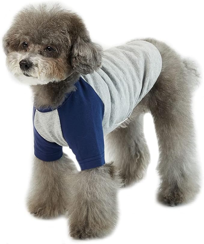 Dog Shirt for Small and Large Dogs Raglan Cotton T-Shirts Soft Breathable Dog Shirts pet Clothes Gray Series (Medium, Gray/Navy)