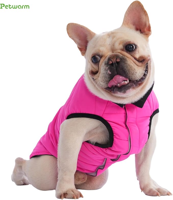 PetWarm Reversible Dog Winter Coat, Windproof Dog Puffer Vest, Soft Vest for Dogs with Hook-and-Loop Strap for Easy Dressing, Waterproof Coat for Dogs with Adjustable Fit, Pink, L