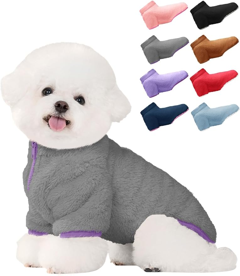 Haloumoning Dogs Fleece Winter Coats Jackets for Small and Medium Dogs Thick Full Zip Sherpa Turtleneck Puppy Jackets
