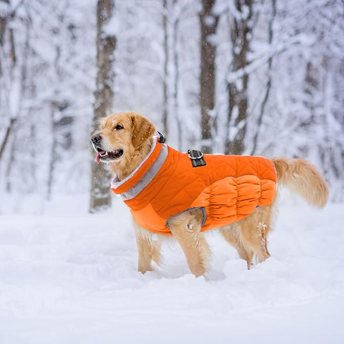 Lelepet Warm Dog Winter Coat Cold Weather Jacket Windproof Reflective Turtleneck Vest with Plush Neckline D-Ring for Leash Thick Fleece Lining Jacket Pet Apparel for Small Medium Large Dogs,xx-large