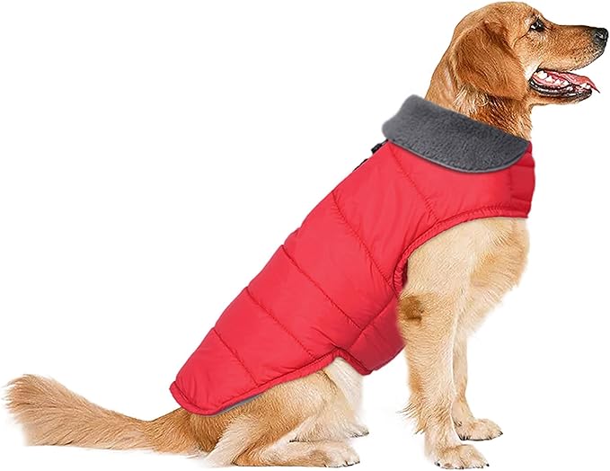 Dog Winter Coat, Waterproof Dog Jacket with Leash Hole, Reflective Adjustable Pet Snow Vest, Warm Fleece Sweater for Small Medium Large Dogs - Red, S