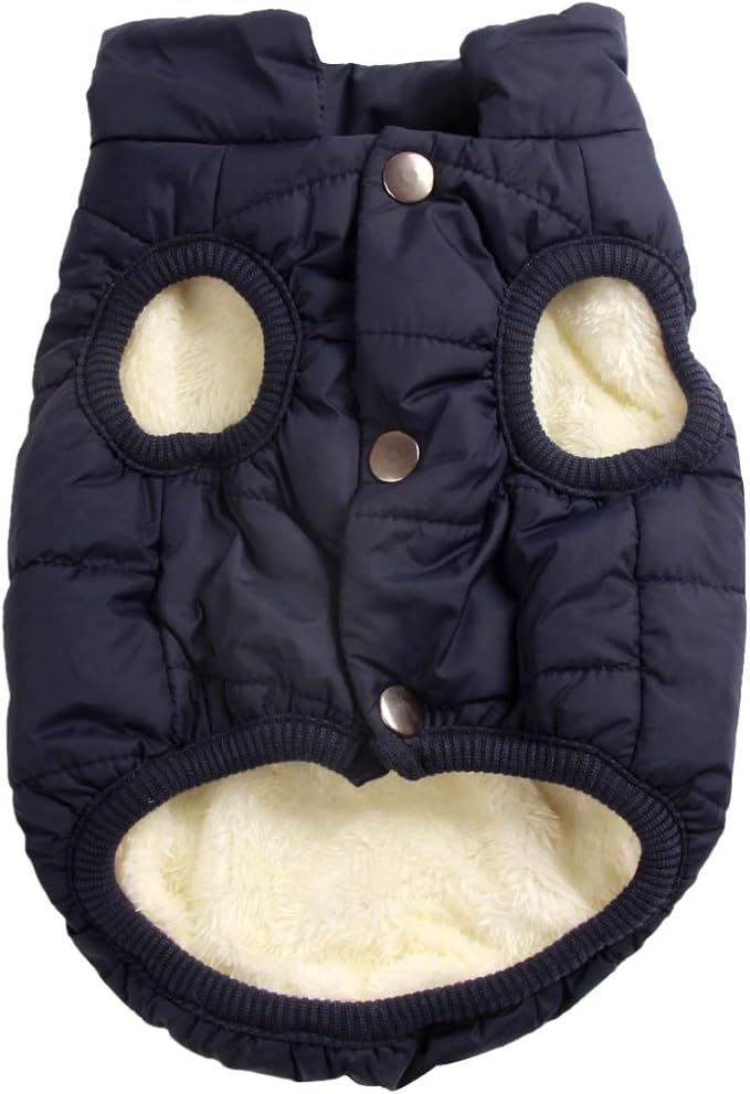 2 Layers Fleece Lined Warm Dog Jacket for Winter Cold Weather,Soft Windproof Large Dog Coat,Blue XXL