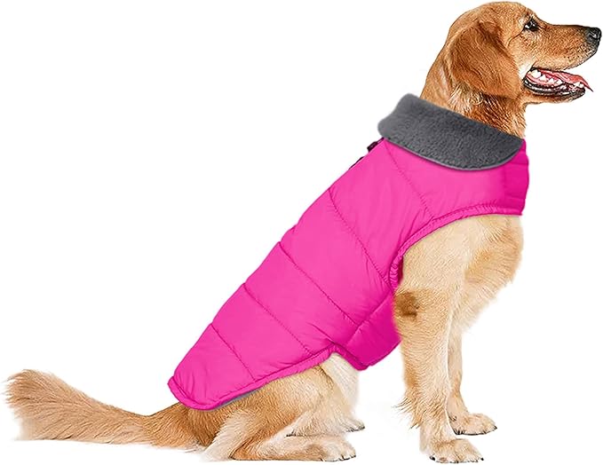 Dog Winter Coat, Waterproof Dog Jacket with Leash Hole, Reflective Adjustable Pet Snow Vest, Warm Fleece Sweater for Small Medium Large Dogs - Pink, 3XL