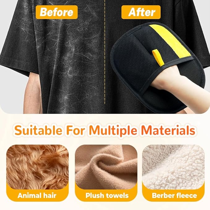2Pcs Pet Hair Removal Gloves, 2025 New Electrostatic Pet Hair Remover, Washable Reusable Cat Grooming Gloves for Bed Sheets Couch Clothes Carpet, Premium Pet Care Accessory for Cats and Dogs (2)
