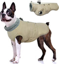 IDOMIK Warm Dog Coat with Harness, Waterproof Reflective Dog Jackets for Small Medium Large Dogs, Fleece High Collar Winter Jacket with Zipper, Pet Winter Snowsuit Clothes for Cold Weather,Khaki S